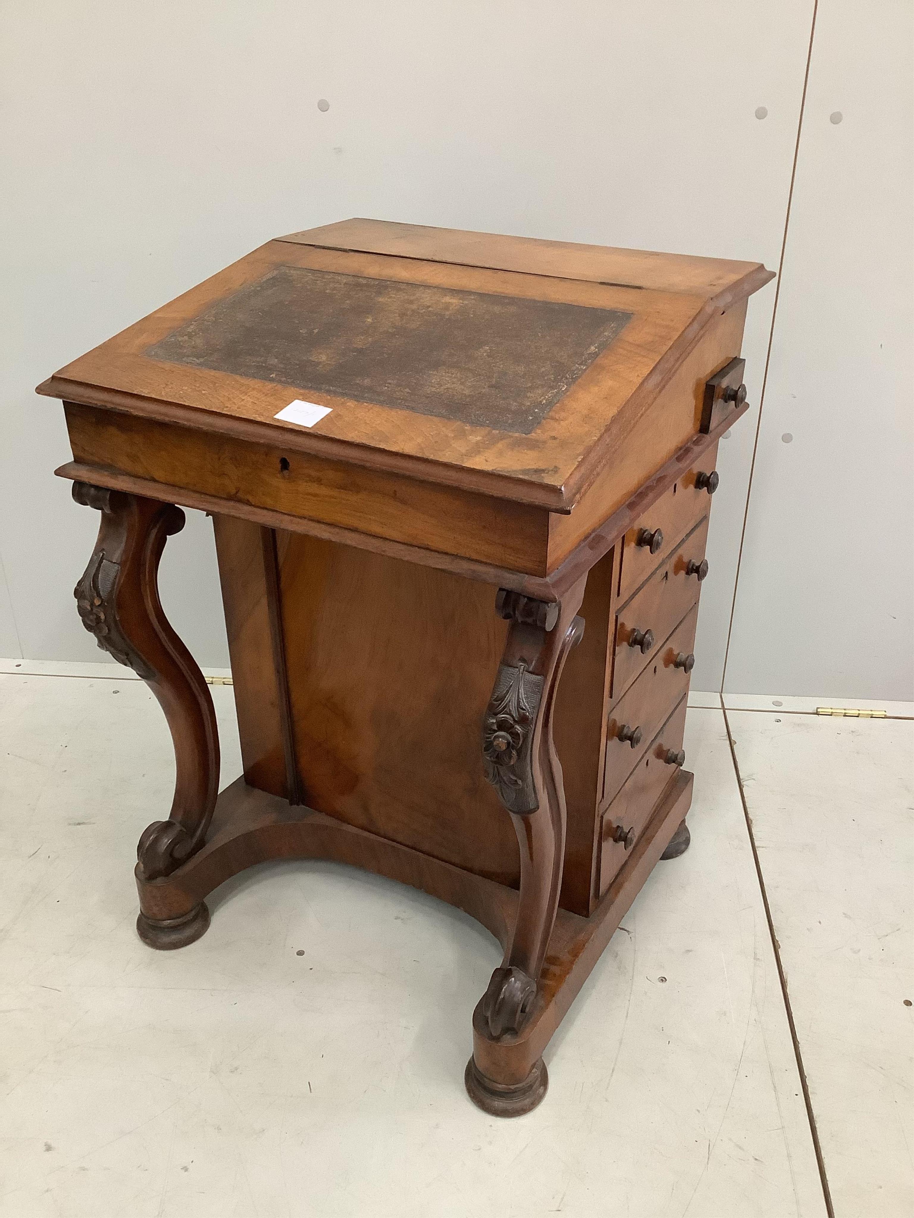 A Victorian mahogany Davenport, width 55cm, depth 53cm, height 77cm. Condition - fair